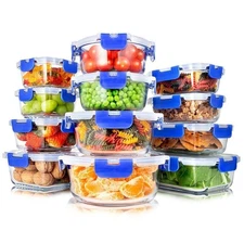 Serenelife (24) Superior Glass Food Storage Containers Set-Stackable Design-Blue
