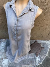 Lina Tomei 100% Linen Gray Sleeveless Collared 1/2 Button Dress - Women's Sz XS