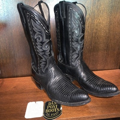 Dan Post El Paso Men Leather/Teju Lizard Skin Western Cowboy Boots Sz10 EW BLK