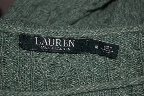LAUREN RALPH LAUREN Pullover Zopfmuster Baumwolle grün U-Boot-Ausschnitt Größe M - Bild 5 von 6