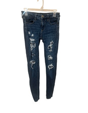 American Eagle Women's Low Rise Skinny Dark Wash Distressed Stretch Jeans Size 2
