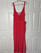 Old Navy Dress Women's XL Red Print Maxi Crossover V-Neck Side Tie Knit