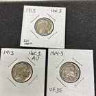 1914-S - 1913 Var. 1 - 1913 Var. 2 Buffalo Nickels (3 coins) Lot Nice 5 Cents