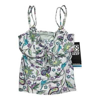 Coco Reef NEW Tankini Top Women's 36DD White Multi Paisley Bird Bra Sized U30875
