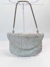 Vintage Shimmer Silver Clutch Evening Bag Mesh Chain Handle 2-Compartment Used