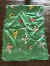 Vtg Smithsonian Institution Silk Scarf Green w Multicolor Butterflies 60"x11"