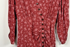 Skylar & Madison Burgundy Floral Dress Smocked Button Detail Womens Small