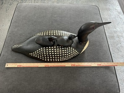Vintage Large Wood Hand Carved Loon & Babies- French Broad River Decoy Company