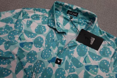 Bad Birdie Polo Mens Small Blue Bam Bam Print Golf Performance Stretch AOP NWT
