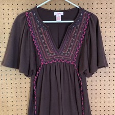 VTG Dress Juniors Y2k Candies Batwing Boho Bohemian Embroidered Brown Small