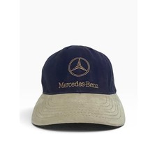 Mercedes Benz Vintage Hat Cap Navy with Beige Suede Brim Logo Made in USA