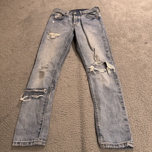 Levis 501 Jeans Womens 30x30 Blue Distressed Vintage Skinny Denim Rip Light Wash - Picture 2 of 10