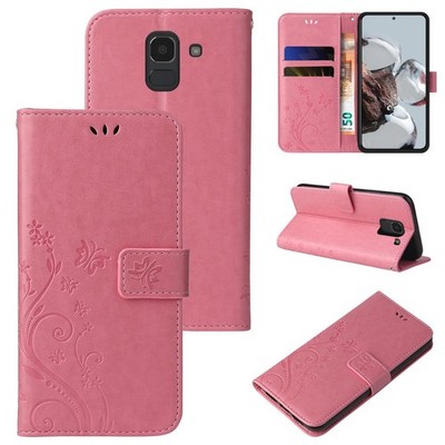 Handyhülle für Samsung Galaxy J6 Klapp Case Tasche Blume Schmetterling Rosegold