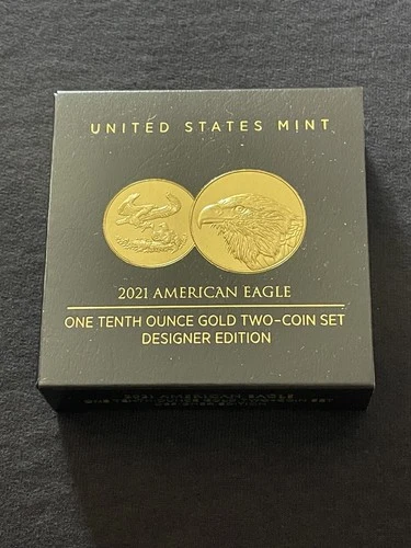 2021-W 1/10 oz Proof $5 Gold Eagle Two Coin Designer Set Box & COA  21XK