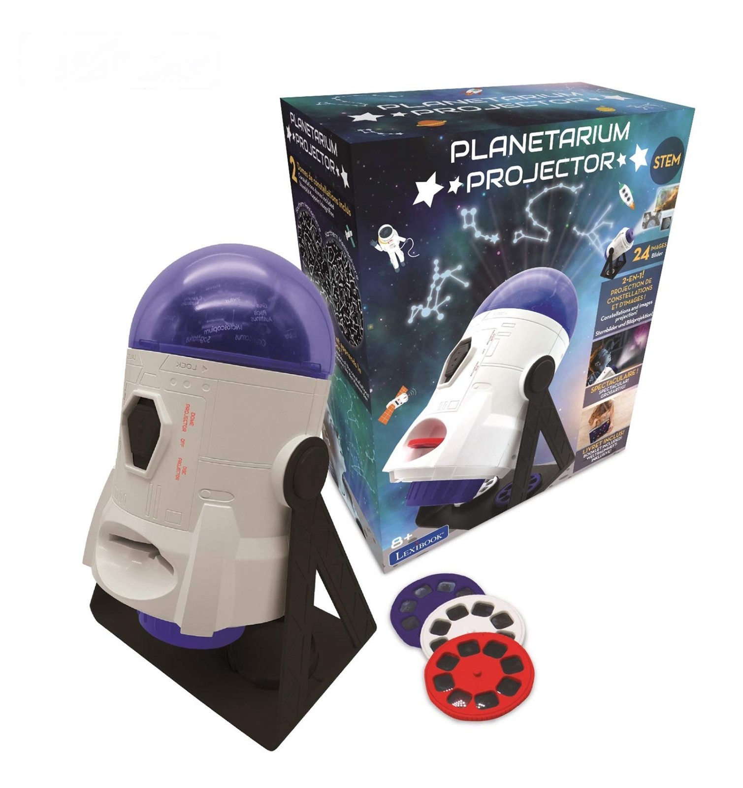 LEXIBOOK, 2-in-1 Planetarium Projector, 24 Images to Discover Space, 2 Constella