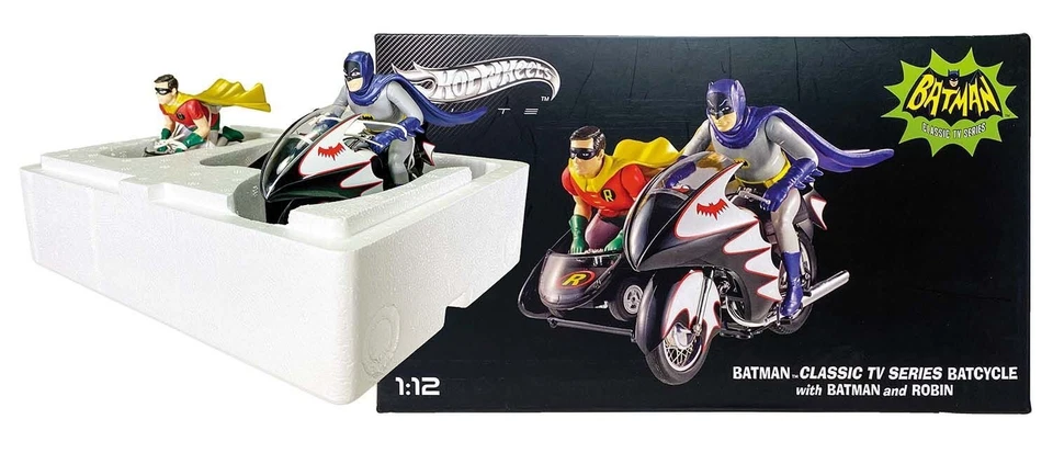 BNIB Hot Wheels 1966 Batman Robin Batcycle Elite Edition & Sidecar Figures 1:12 - Image 2 of 4