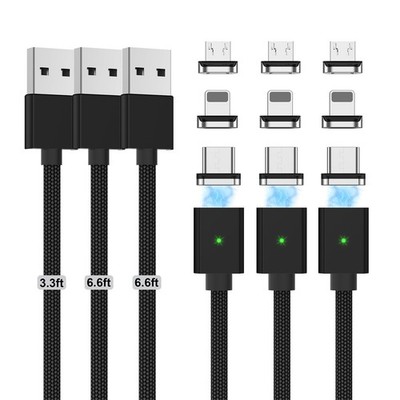 Magnetic Charging Cable 3A Fast Charging(3 Pack,3.3/6.6/6.6ft) 3 in 1 Magneti...