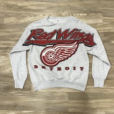Vintage Detroit Red Wings Crewneck Big Logo Spellout Sweatshirt 90s Size Large