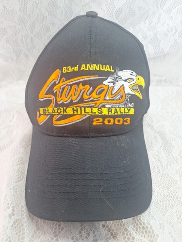 Mütze Kappe Sturgis 2003 Black Hills Rally 63. jährlich schwarz bestickt Druckknopflasche - Bild 1 von 6