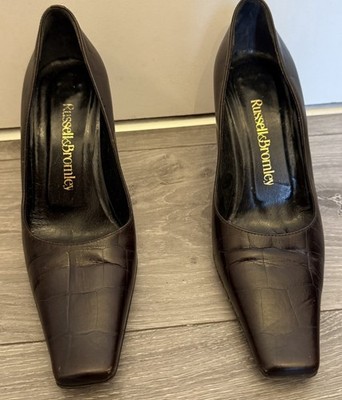 Russell & Bromley braune Leder Pumps Kroko eckige Zehenpartie Größe 3 / 36 