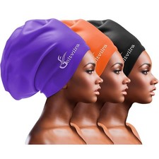 3 Pack Extra Large Swim Caps for Braids and Dreads Locs Long Hair Black Women...