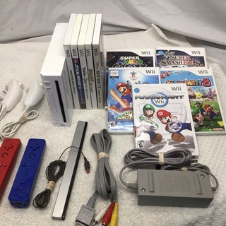 TESTED WORKING Wii Console Bundle W/ 2 Controllers/ 10 Games / Mario Titles