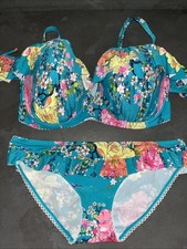 Ladies Waterfall Floral Floozie Frost French Bikini Size 12 Bottoms 34E Top New