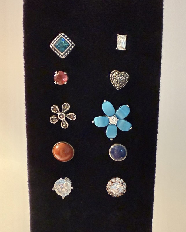 10 Sterling Silver 925 Single Post Earrings With Stones