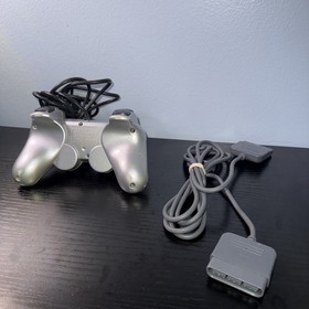 Oem Sony PS2 Dualshock 2 Controller Silver Playstation2 W/Extension Cable-Tested