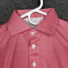 Collars and Co Polo shirt Mens S Red White Houndstooth Spread Dress Collar