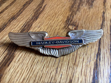 Vintage Gold Tone Harley Davidson HD Wings Pin Post Mount 3" Motorcycle Biker