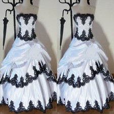 Gothic Wedding Dresses Off Shoulder Black White Beading Bridal Gowns A Line
