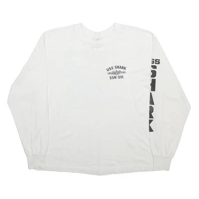 HEF-T T-Shirt Col Rond Manches Longues Blanc Imprimé Graphique Coton Mix XL - Photo 1/4