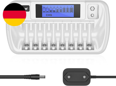 BONAI Akku Ladegerät 9 Slot LCD Batterieladegerät Universal Akkuladegerät Intell