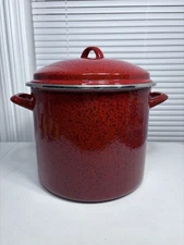 Paula Deen Large 12 Qt. Red Speckled Enamel Steel Stock Pot with Lid EUC