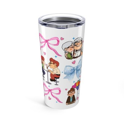 20oz UP Cartoon Couples Tumbler   Cute Romance Ribbon Travel Mug  