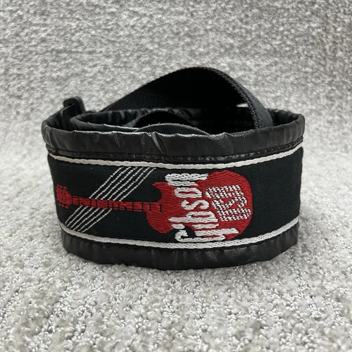 Gibson Guitar Strap Adjustable Red Printed Fabric Embroidery Black Faux Leather