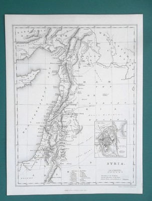 1838 MAP - Israel Lebanon Part of Syria + Plan of Jerusalem