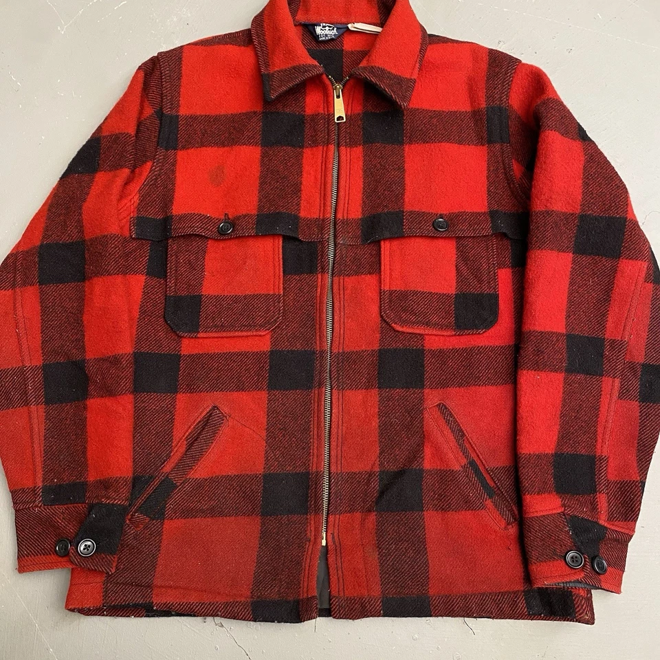 Vintage Woolrich Buffalo Plaid Mackinaw Wool Jacket Size Medium Coat Red Black - Image 3 of 4