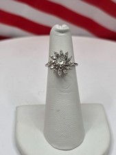 Antique 14K white gold diamond art deco flower ring