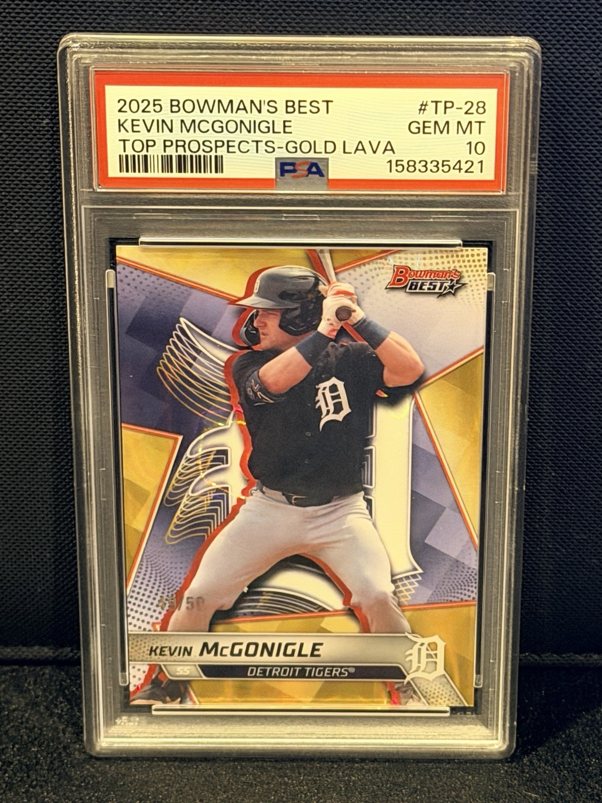 2025 Bowman's Best Kevin McGonigle Gold Lava /50 PSA 10 TP-28 Tigers