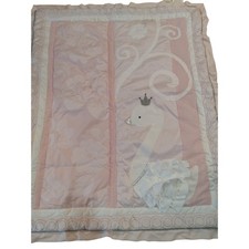 Lambs Ivy Pink Swan Crown Baby Quilt Blanket Nursery Decor