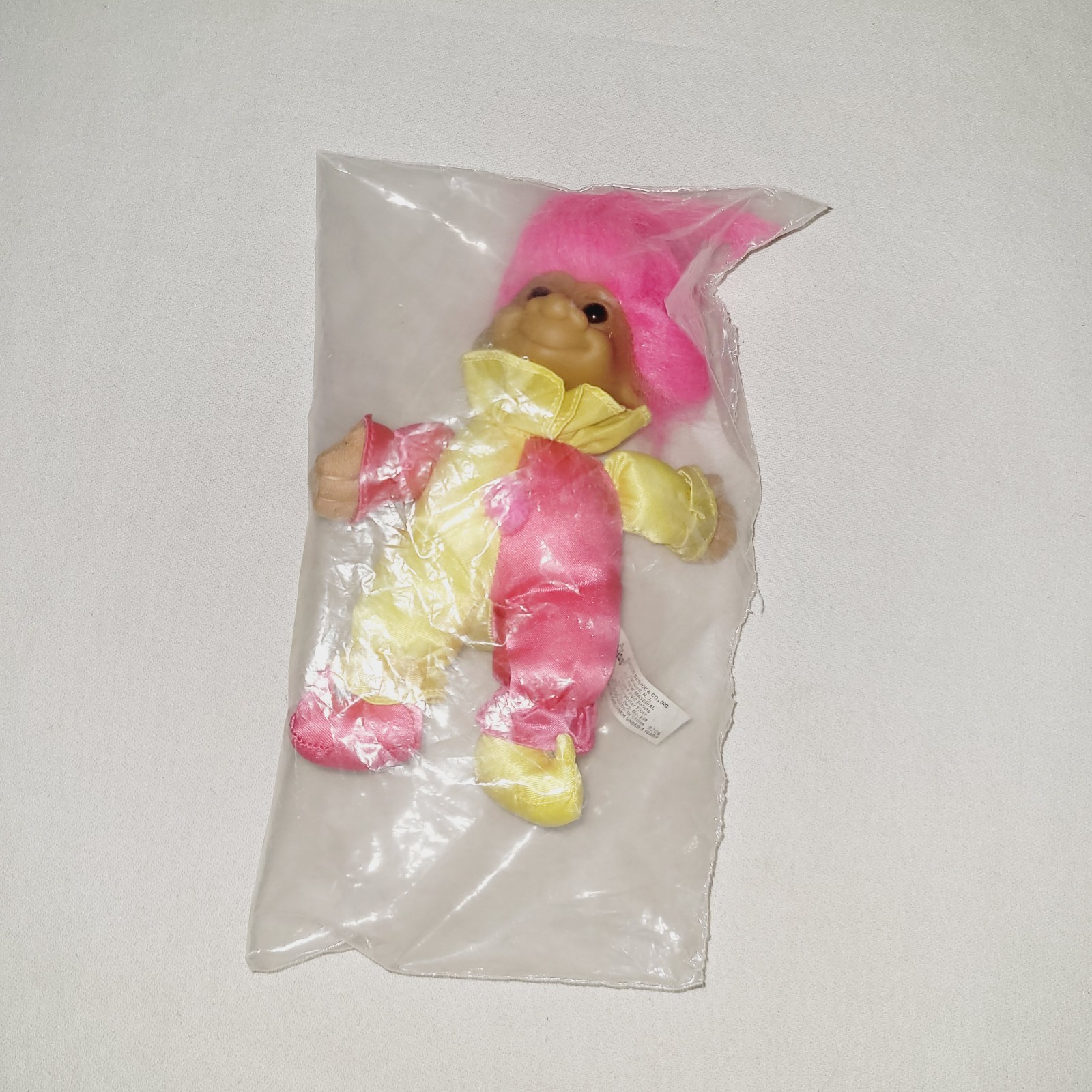 Russ Berrie Co. Troll Doll - pink and yellow Court Jester Joker Clown