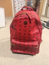 MCM Large Monogram Backpack In Red Excellent Condition