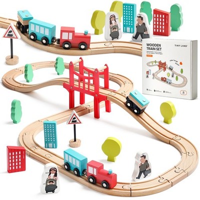 Juego De Tren De Madera Con Treinta Y Nueve Piezas Para Ninos De Lujo