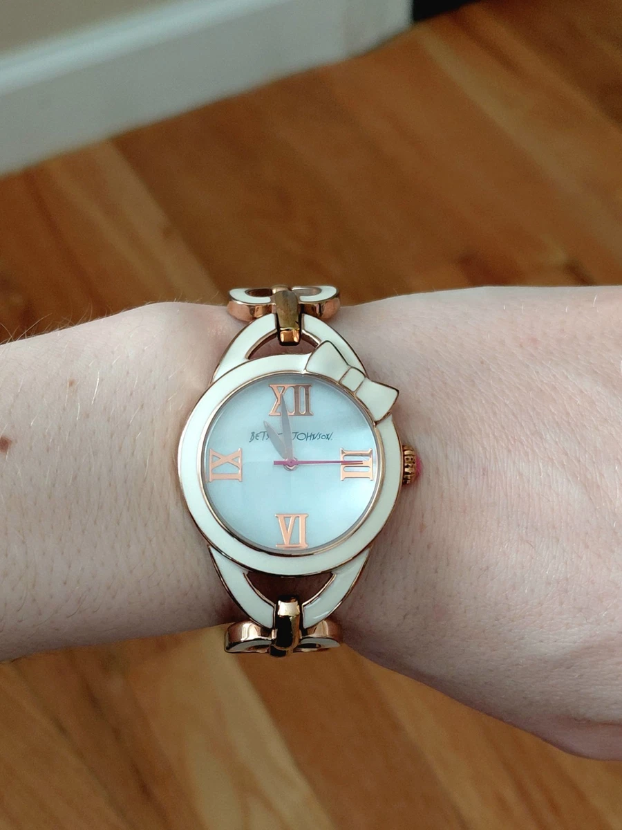 Betsey Johnson Rose Gold Watch with Crystal Bezel Leather Band NWOT!  Works! Betsey Johnson Women Rose Gold Case Wristwatches for sale | eBay main image 3