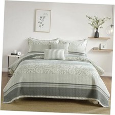 100 Cotton Quilt Set Queen Size, Gray 90"x98" Queen Light Gray/Off White