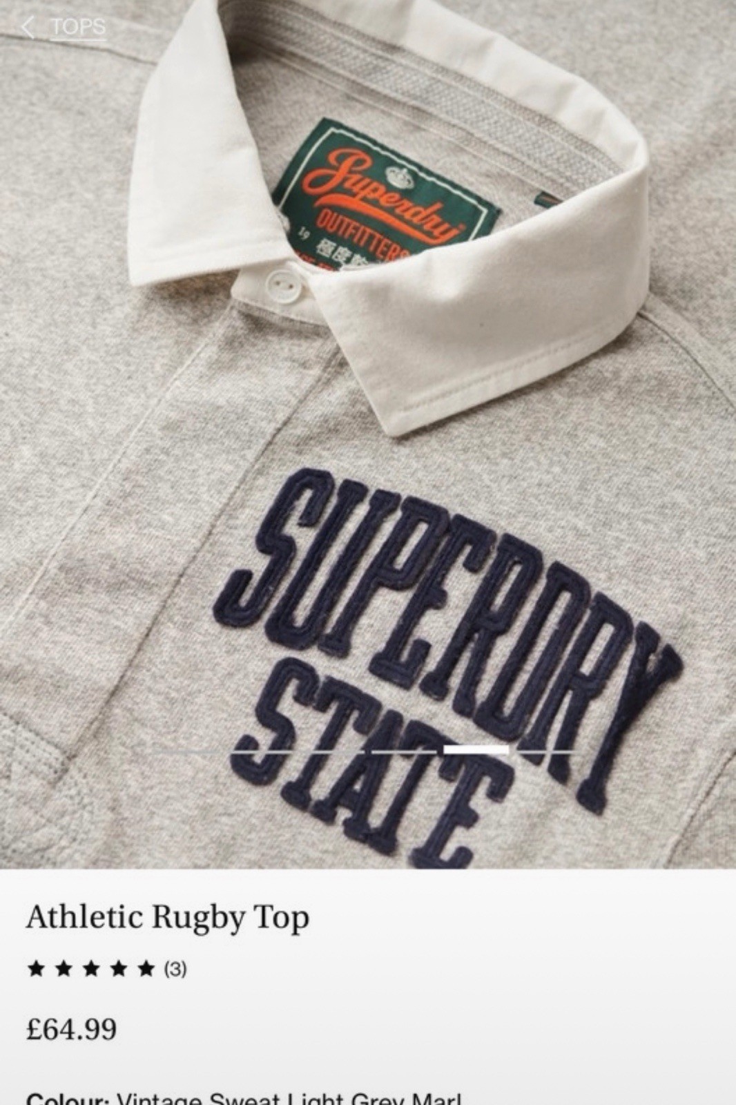 Superdry Men’s Athletic Rugby Long Sleeve Pullover Collared Top Grey, Small, New image 4