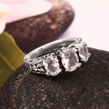 925 Sterling Silver Rose Cut White Topaz Gemstone Jewelry Ring All size US 