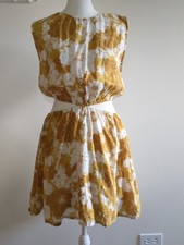 Faithfull The Brand Yellow Floral Linen Side Cut Out Dress L